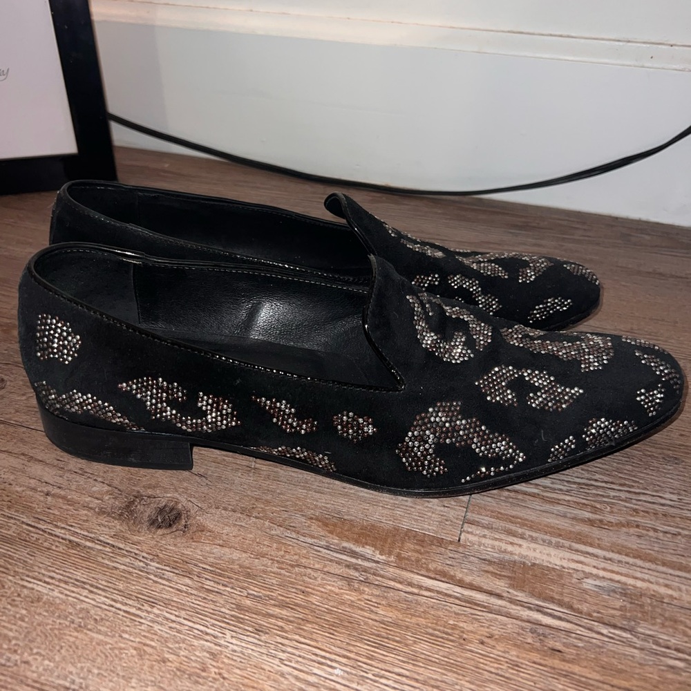 Roberto Cavalli Embellished Black Silver Print Loafers